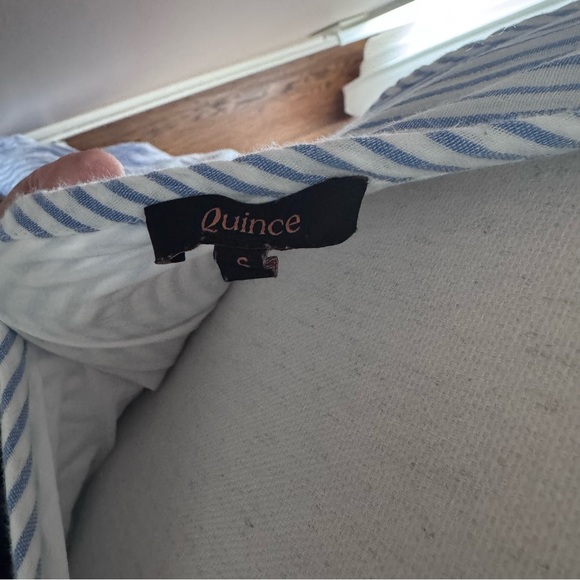 Quince 100% Organic Cotton Gauze Tiered Maxi
Dress Blue White Seersucker Size S - Picture 4 of 7